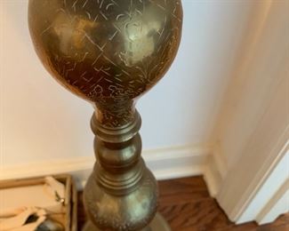 #27	Etched Brass Tall Candlesticks (pair) w/extra Candles - 62" Tall w/candle (has extra candles	 $85.00 
