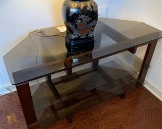 #29	Wood /Smoked Glass TV Console - 20.5x44x22	 $30.00 

