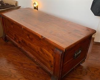 #33	Tennessee Red Cedar  - Stewart Rolling Trunk (as is finish)  w/brass handles 18x42x17	 $50.00 

