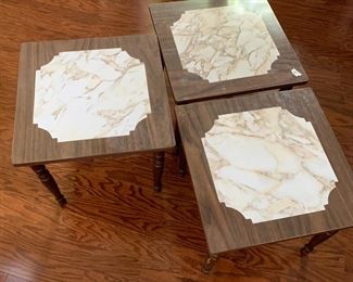 #64	Set of 3 Plant Stands w/faux Marble Inserts - 16x16x14.5 (as is finish)	 $25.00 
