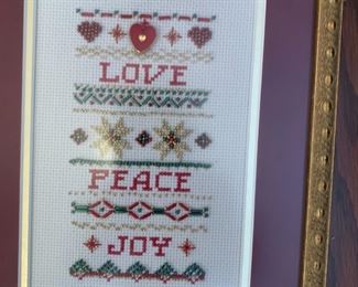 #72	Set of 3 Needlepoint Framed Christmas Prints - approx 11.5x9 each	 $30.00 
