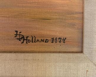 #75	Acrylic Painting of Ships by Harriet D.  Holland Framed 19.25x31.5	 $100.00 
