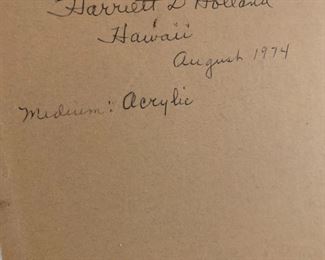 #75	Acrylic Painting of Ships by Harriet D.  Holland Framed 19.25x31.5	 $100.00 
