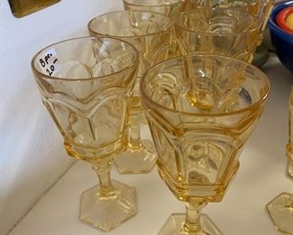 #89	Fostoria Virginia Yellow Goblet 7" Tall  - set of 8	 $50.00 
