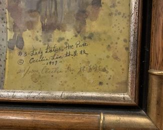 #103	Lady Lotus by Cecelia Lynn 1979 Print 201/1000 in a wood Frame w/Brass Corners - 26.5x50	 $100.00 
