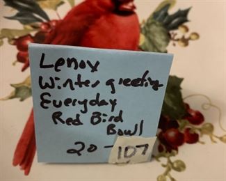 #107	Lenox Winter Greetings Everyday Red Bird Bowl	 $20.00 
