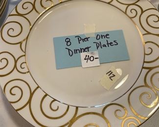  
#112	Pier 1 set of 8 Gold Swirl Dinner Plates 10.25"	 $40.00 
