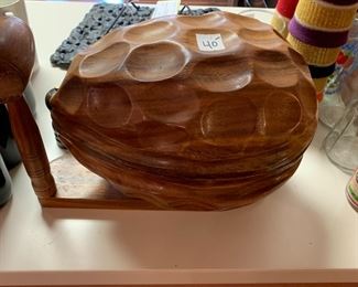 #120	Wood Nut Bowl that opens with nutcrackers	 $40.00 
