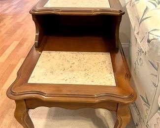 Vintage Step End Table with Marble Top
