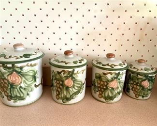Vintage Louisville Stoneware Harvest Pear 4 Piece Canister Set