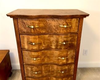 Vintage Burled Wood 5 Drawer Chest