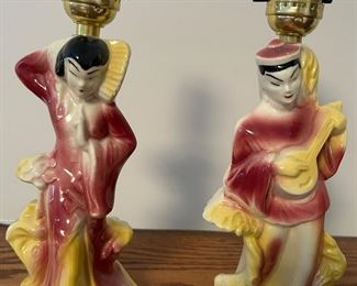 Vintage Pair Shawnee Pottery Table Lamps