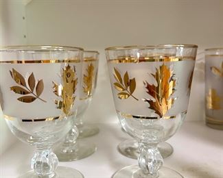 Vintage Libbey Glass Company Frosted Gold Leaf Footed Wine/Water Glasses