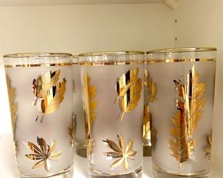 Vintage Libbey Glass Company Frosted Gold Leaf Iced Tea Glasses
