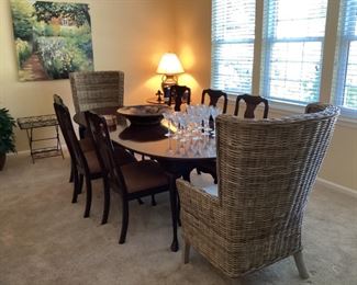 Formal dining room set - high back heavy wicker chairs