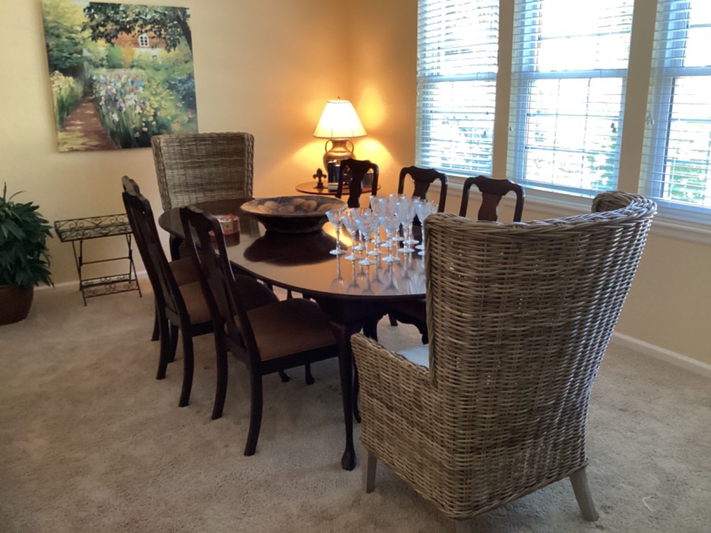 Formal dining room set - high back heavy wicker chairs