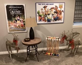 Disney posters -new industrial lamp table -croquet set