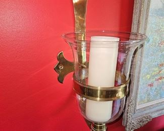 Large Brass/Glass Sconces!