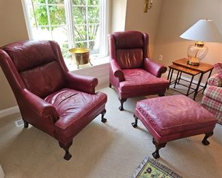 Bob Miller Designs leather chair & ottoman with rivets claw & ball feet!
