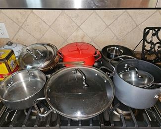 Calphalon #1382 Non-stick 12in Pan,All Clad LTD Small Saucepan, DANSK Small 1/3QT Saute Pan,
Calphalon #8704 4.5 QT Sauce Pan, ALL CLAD LTD Medium Saucepan, Tivoli Pro 8 inch Black Frying Pan,
Emeril Non-Stick Sauté Saucepan!