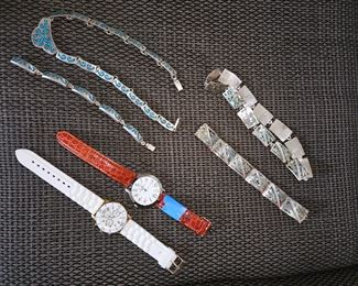 Taxco Mexico Sterling w/Turquoise Inlay Necklace & Bracelet, Taxco Sterling w/Opal Inlay Necklace, Bracelet & Earrings, Watches!

