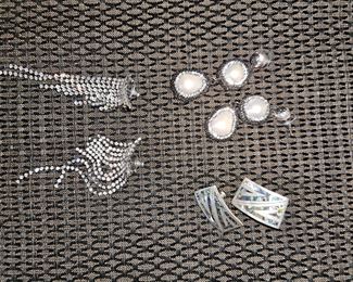 Sterling “Dome Pearls” Earrings, Rhinestone Earrings, Taco Mexico Sterling w/Opal Inlay Earrings!
