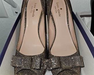 Kate Spade Blk/Gold Glitter Stiletto Pumps Made In Italy Sz 9 ½!