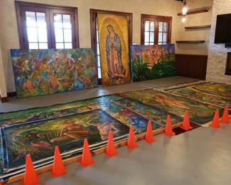 A Large collection of unstretched large size canvases from Chicago artist Alejandro Romero
