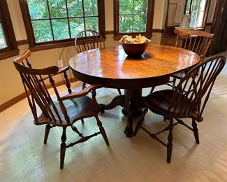 HASTINGS Table Company carved American Oak breakfast table, circa 1900's w/ Ethan Allen chairs