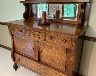 American Empire Revival oak sideboard server with mirror, circa 1900's