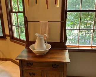 Antique Oak washstand with towel bar