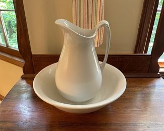 Antique Ironstone China Pitcher & Wash Bowl By J&G Meakin, Manley England
