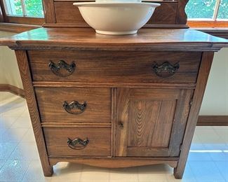 Antique Oak washstand with towel bar