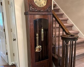 Early 20th C German round top Grandfather clock.