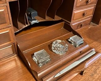 Antique Roll Top S Curve Desk w/Fitted Interior & Inkwells