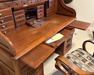 Antique Roll Top S Curve Desk w/Fitted Interior & Inkwells