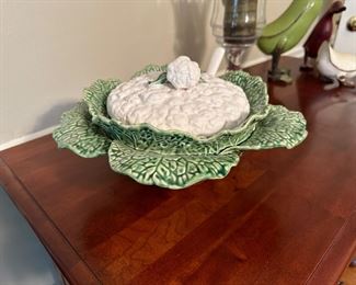 Bordallo Pinheiro Portugal Cabbage Leaf Cauliflower Soup Tureen with Lid & Ladle