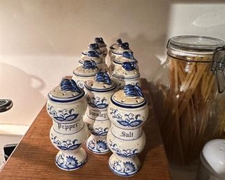 11 Vintage Blue And White Spice Jars  by Arnart Japan