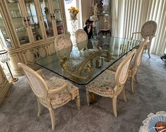 Glass Top Gold Gilded Base Dining Room Table