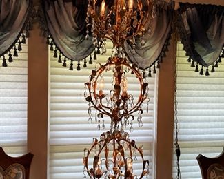 Hanging Gold Tole Lamp Hollywood Regency Prisims