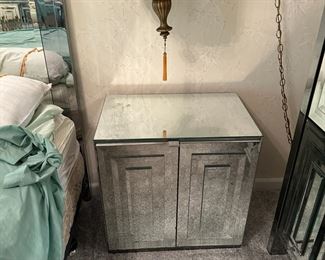 Mirrored Glass Bedside Tables Pair