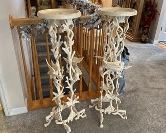 Aluminum Painted Plant Stands Pair Birds Branches