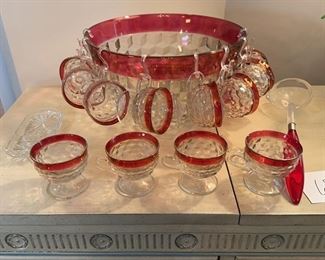 Ruby Flash Fostoria American Punch Bowl Set