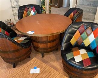 Whiskey Barrel Table and Chairs