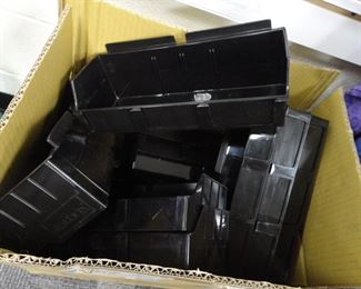 All sizes of Dump Bins for Slatwalls and stacking bins for smaller items