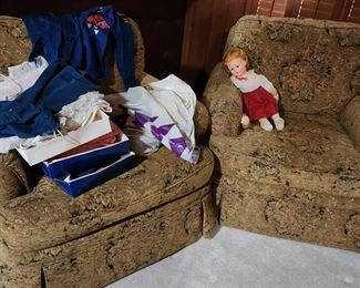 Pair Traditional Style Tapestry Rollback Chair