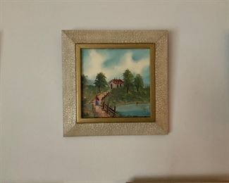 UNQUIE HAND PAINTED ON TILE.  1960S.  