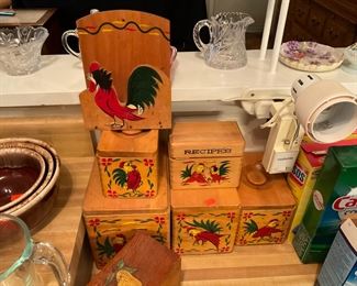 VINTAGE WOOD CANISTER SET. 