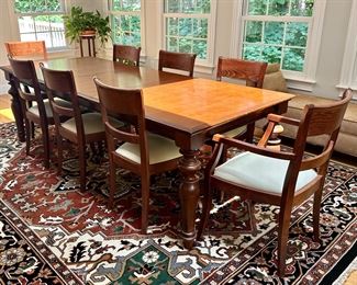Restoration Hardware Dining Table and (8) Pottery Barn Chairs (The whole table is the darker wood - that is just the sun making it look like a different color on the right!)