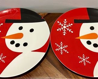 (2) Crate & Barrel Snowman Plates